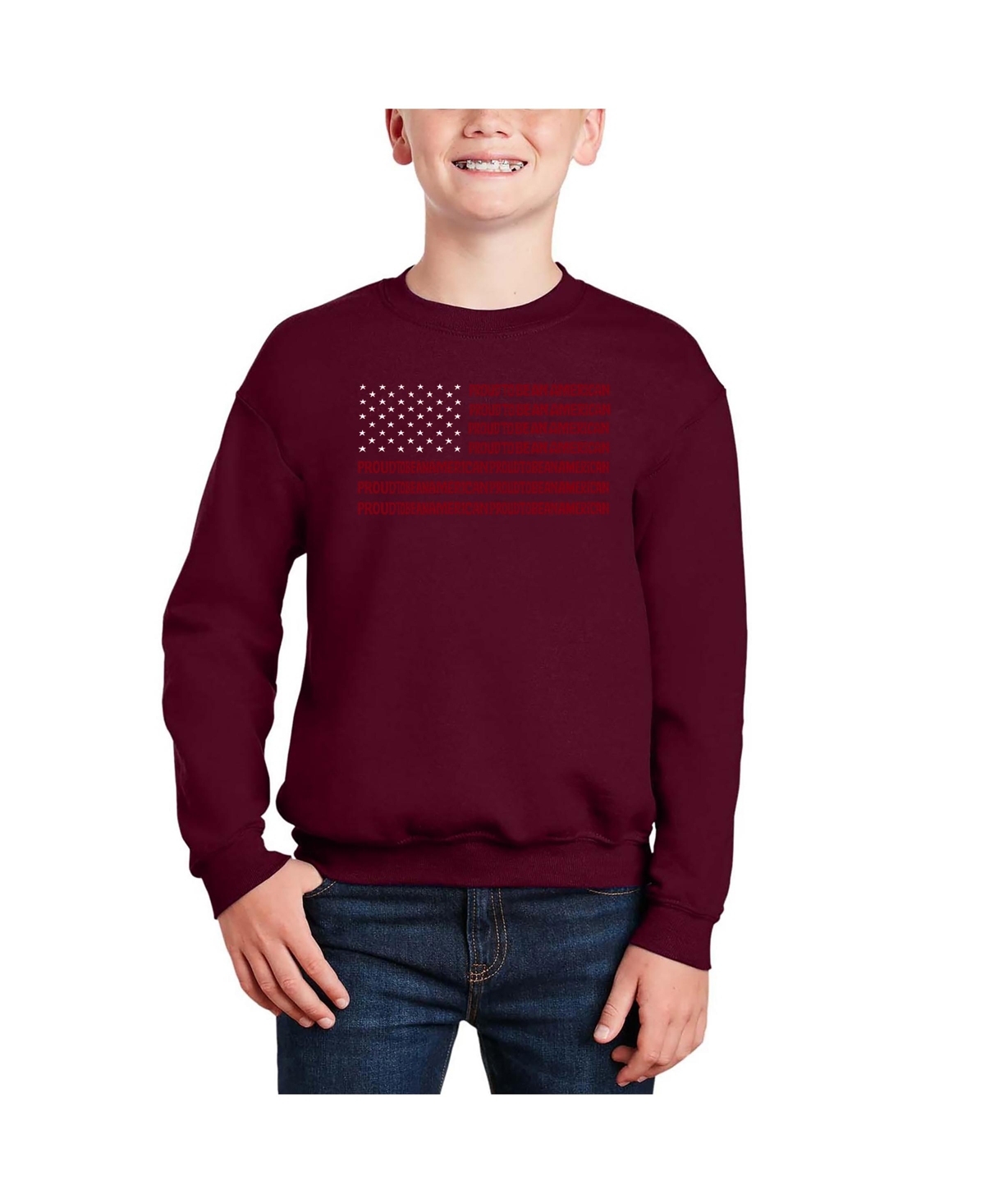 La Pop Art Boys Proud To Be An American Word Art Crewneck Sweatshirt