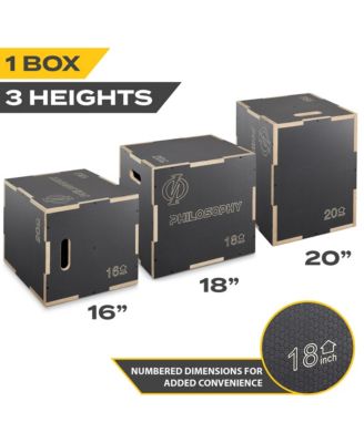 3 in 1 Non-Slip Wood Plyo Box, 20" x 18" x 16", Gray, Jump Plyometric Box for Training and Conditioning