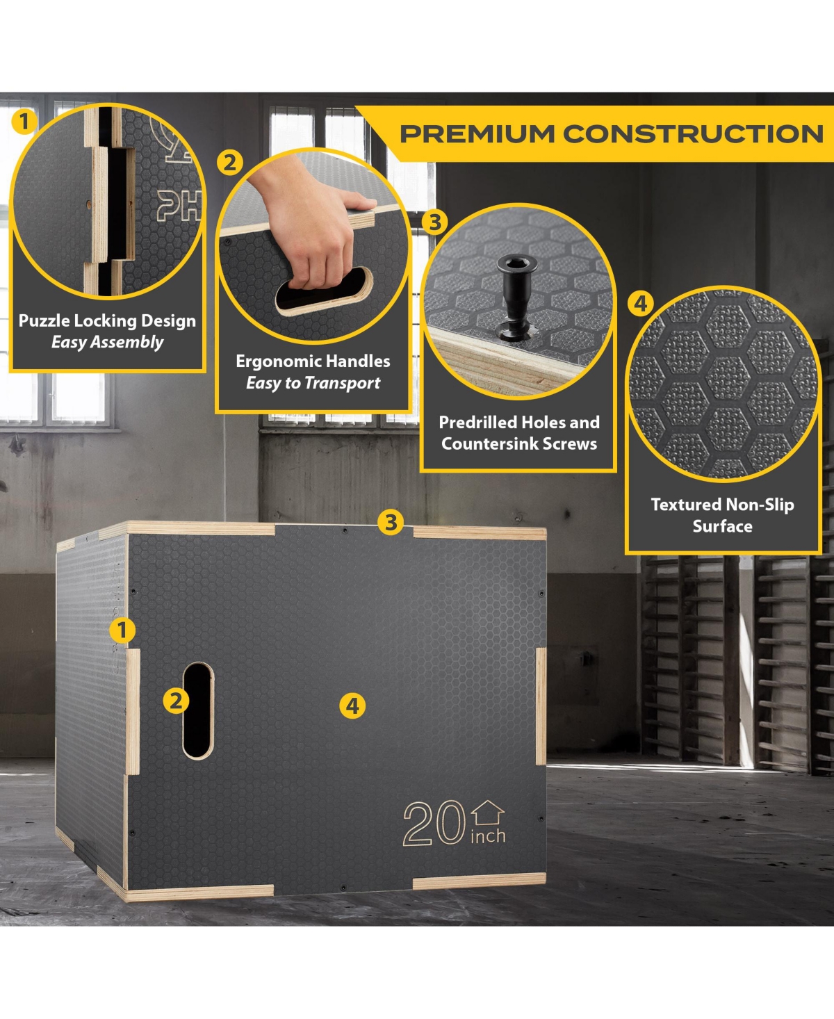 Philosophy Gym 3 in 1 Non-Slip Wood Plyo Box, 24