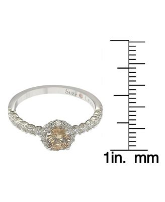 Suzy Levian Sterling Silver Cubic Zirconia Petite Brown Bridal Center Stone Ring