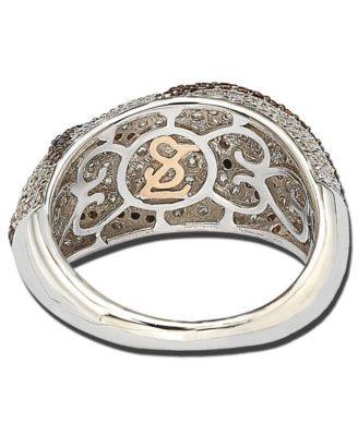 Suzy Levian Sterling Silver Cubic Zirconia Pave Brown Crossover Ring