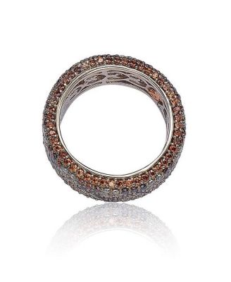 Suzy Levian Sterling Silver Cubic Zirconia White & Black Pave Flower Eternity Band Ring