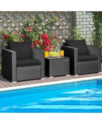 Gymax 3PCS Rattan Patio Conversation Furniture Set Outdoor W/ Black ...