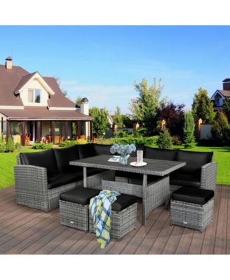 7 Pieces Outdoor Wicker Sectional Sofa Set with Dining Table