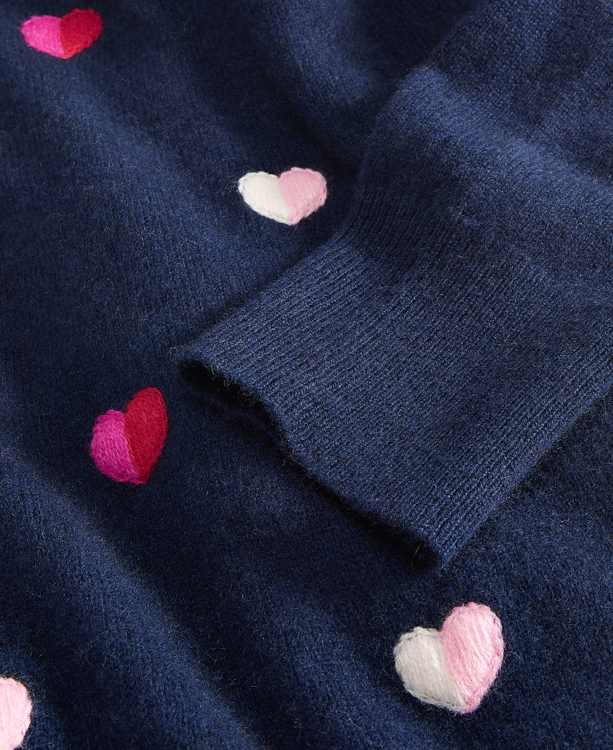 Charter Club Women's Petite Cashmere Heart-embroidered Long Open Cardigan, Created For Macy's In Admiral Navy Combo