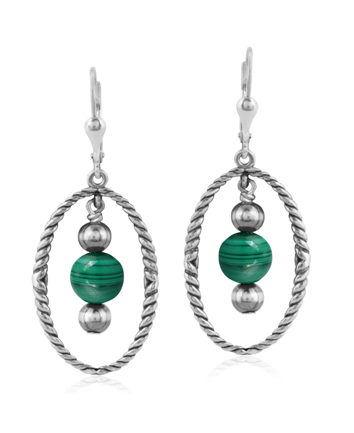 Sterling Silver Rope and Gemstone Bead Drop Earrings - Green malachite