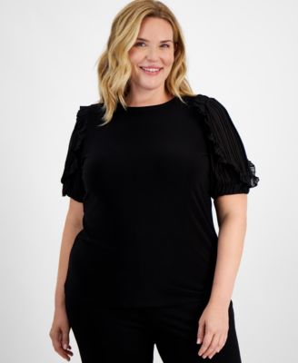 Anne Klein - Plus Size Ruffled Chiffon-Sleeve Top