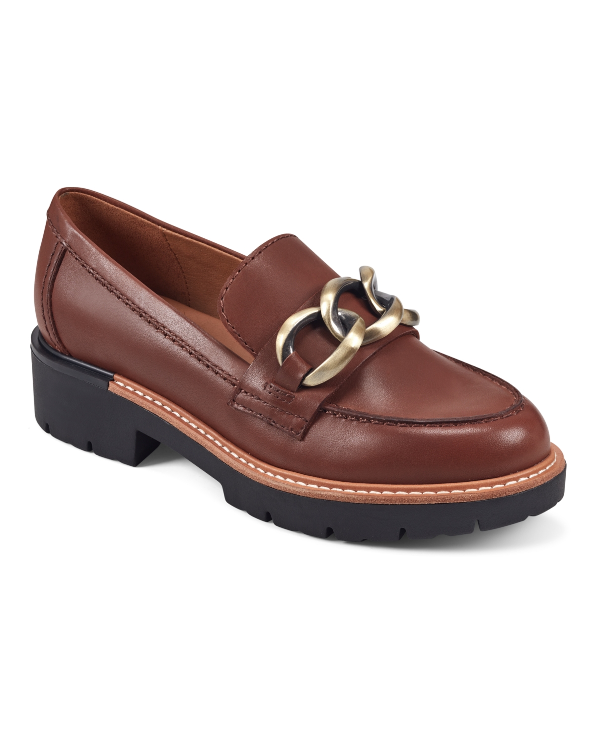 Shop Earth Women's Zalor Round Toe Lug Sole Casual Slip-on Loafers In Medium Brown Leather