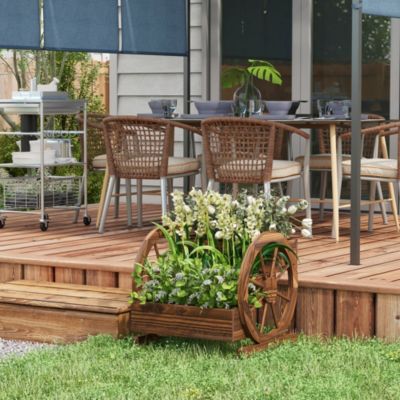 Wooden Wagon Planter Box, Decorative 3-Tier Stair Step Garden Bed