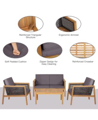 4 Pieces Patio Rattan Conversation Sets with Removable Cushions