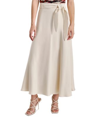 DKNY - Women's Solid Tie-Waist Size-Zip Midi Skirt