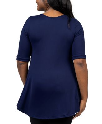 Plus Size Elbow Sleeve Henley Tunic Top