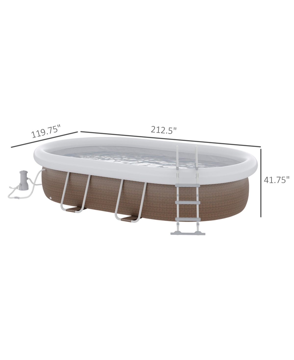 Outsunny 3.5' Above Ground Swimming Pool, Semi-Inflatable Rectangular Steel Frame Pool with Filter Pump, Safety Ladder for 1-8 People, Bro