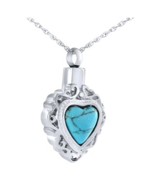 Stainless Steel Blue Heart Cremation Pendant Necklace