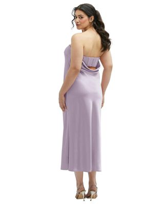 Strapless Midi Bias Column Dress with Peek-a-Boo Corset Back