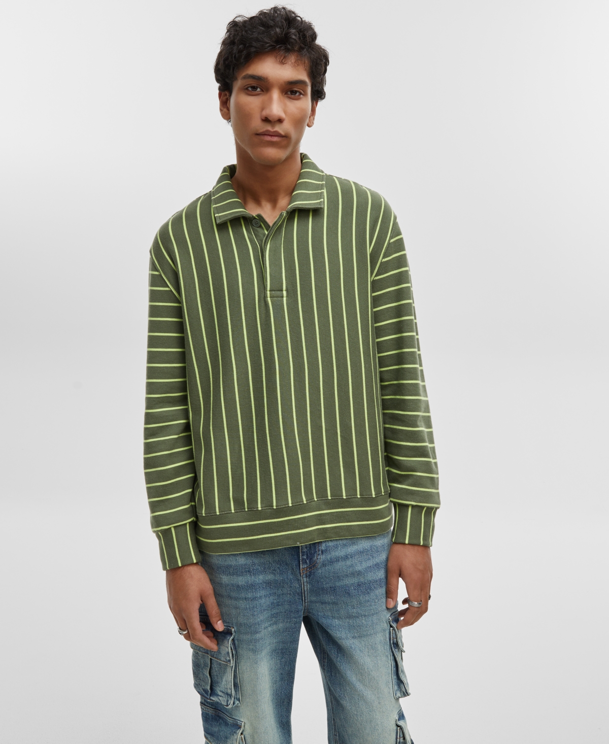 Mode Of One Men's Relaxed-Fit Long-Sleeve French Terry Polo Shirt, Created for Macy's