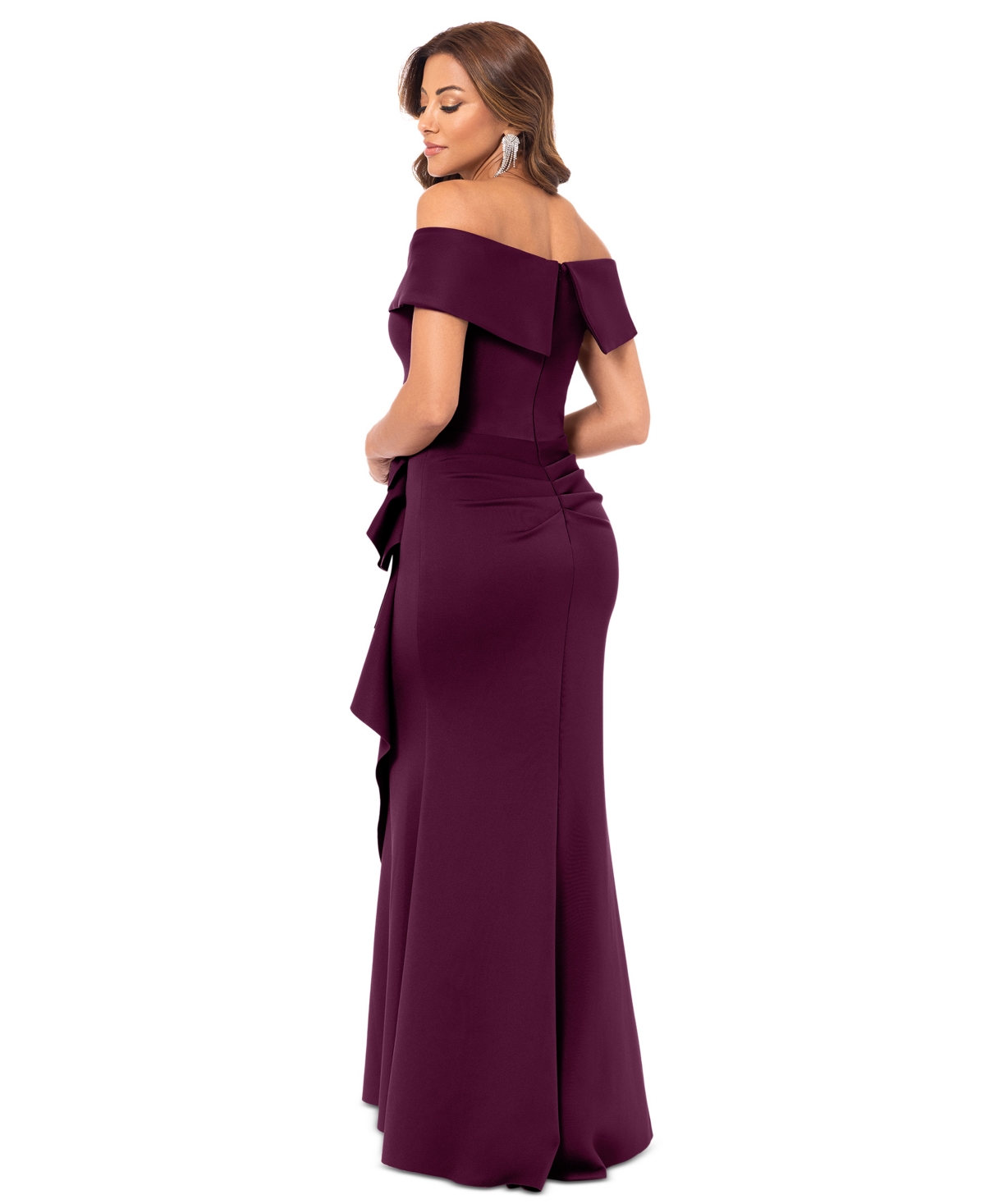 Xscape Scuba Off-The-Shoulder Gown