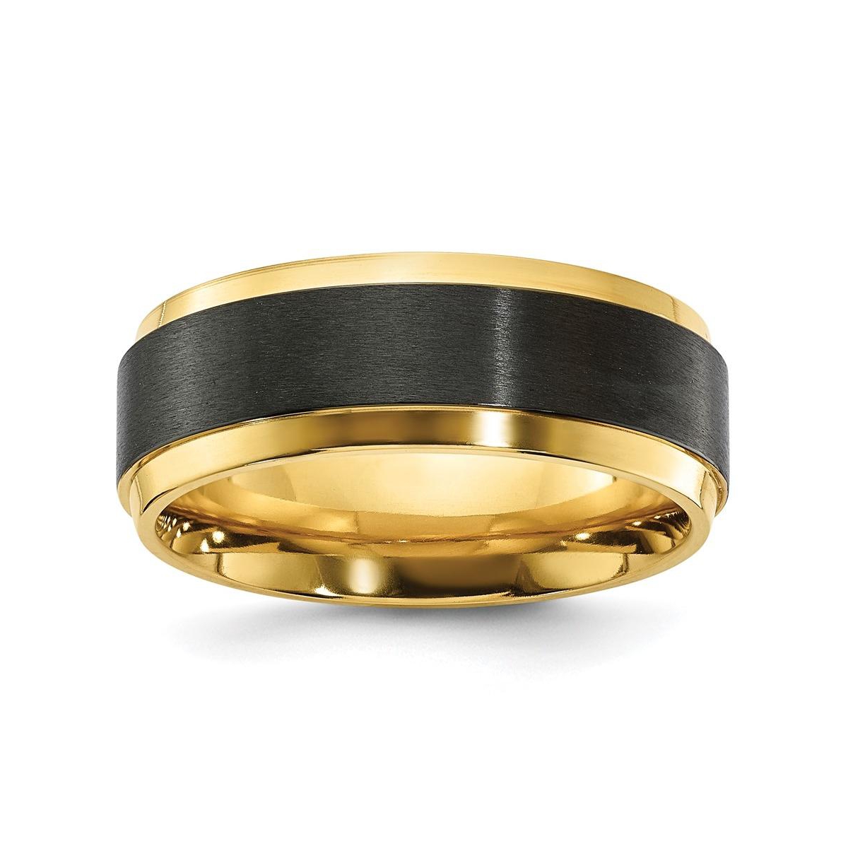 Black Zirconium Polished Yellow Brushed Band Ring - Black