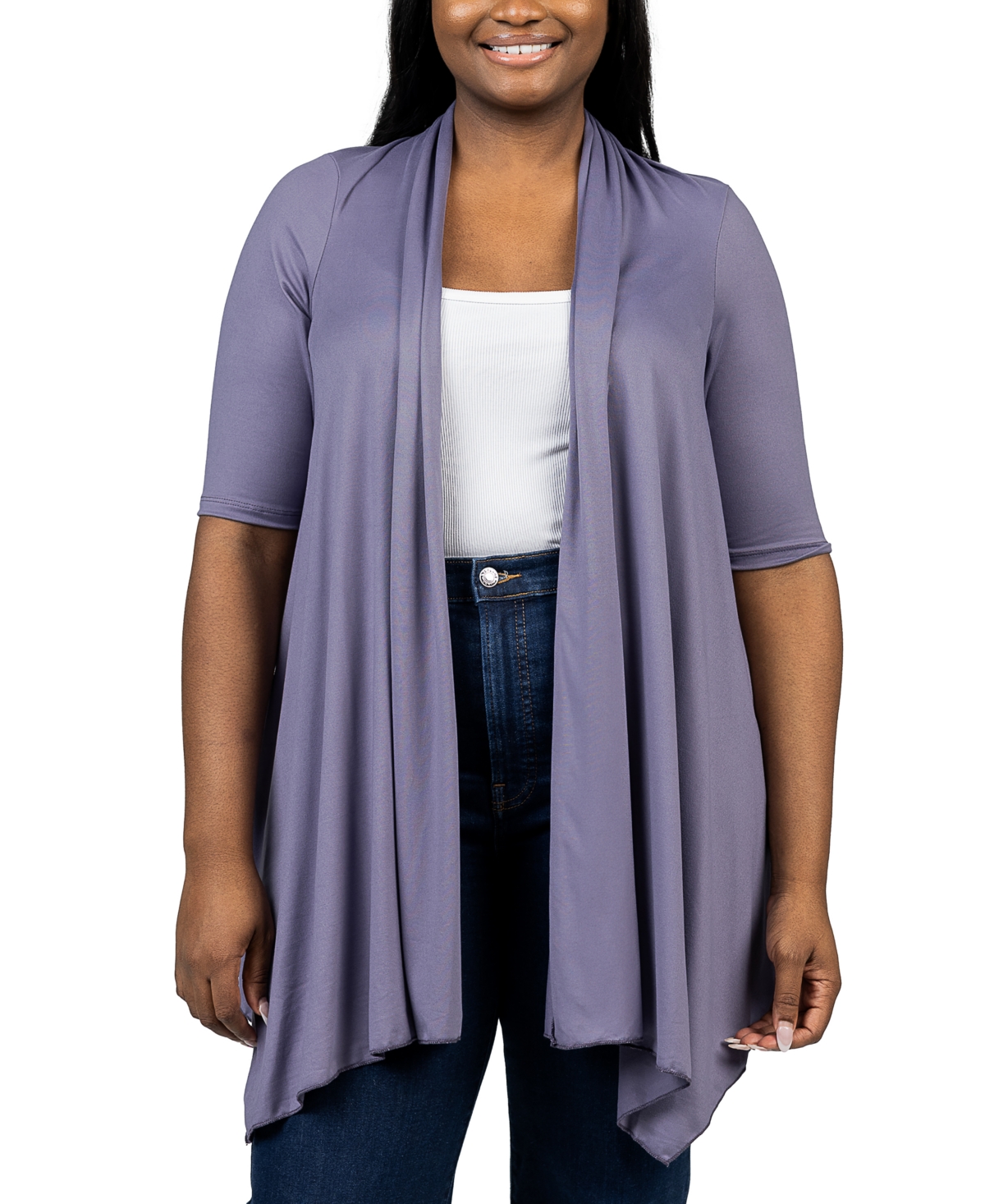 24seven Comfort Apparel Plus Size Elbow Length Open Front Cardigan Sweater