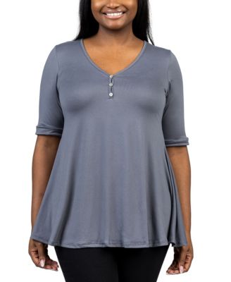 Plus Size Elbow Sleeve Henley Tunic Top