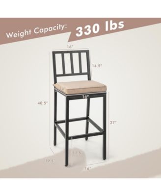 Set of 2 Patio Bar Chairs with Detachable Cushion and Footrest