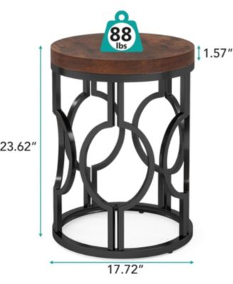 Round End Table, Industrial SideTable with Metal Hollow Frame, Small Bedside Table Nightstand for Living Room, Bedroom, Easy Assembly