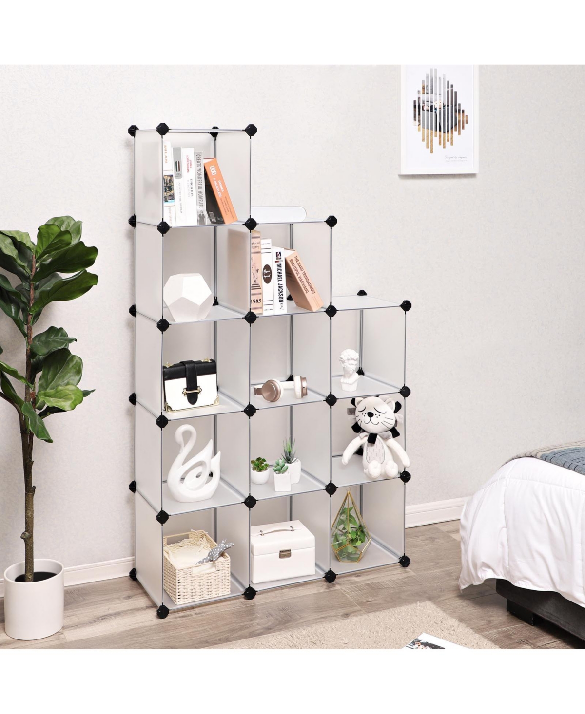 Slickblue 12-cube Storage Organizer, Interlocking Plastic Cubes With Divider Design