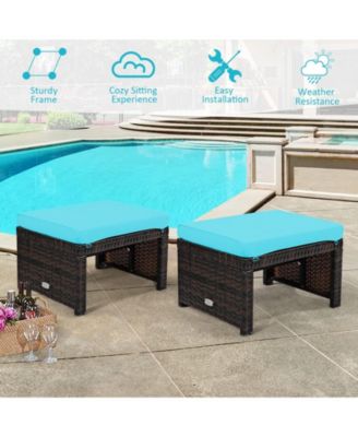 2 Pieces Patio Rattan Ottomans with Soft Cushion for Patio and Garden