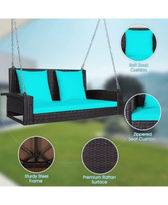 2-Person Wicker Hanging Porch Swing with 2 Back Cushions and 1 Seat Cushion