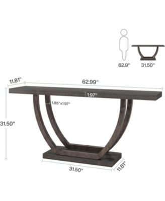 63-Inch Skinny Console Table with Geometric Base 2-Tier Farmhouse Sofa Table Narrow Long, Thickened Behind Couch Table with Shelves