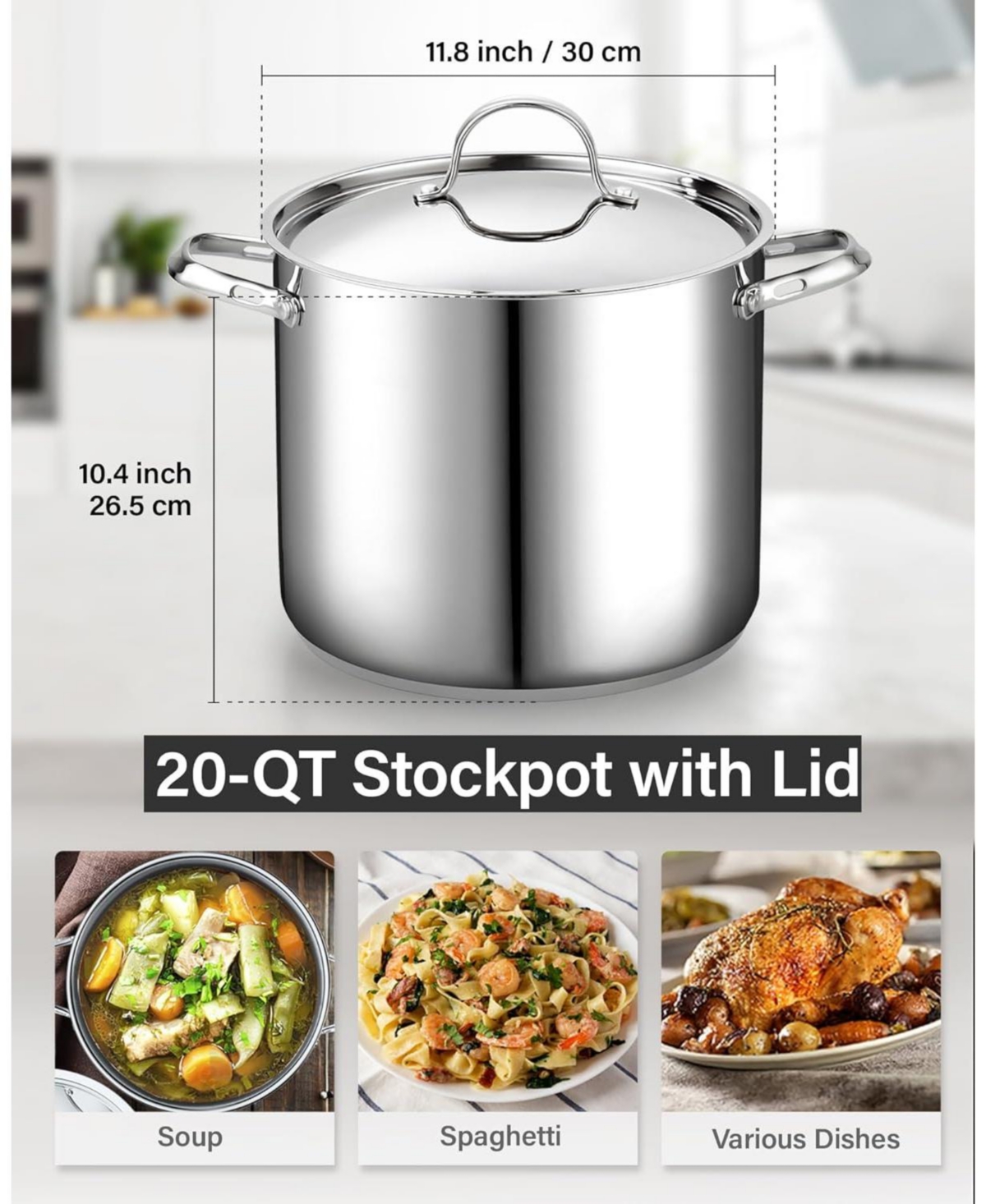 Cooks Standard 20-Quart 18/10 Stainless Steel Classic Deep Cooking Pot Canning Stockpot with Stainless Steel Lid,- Silver