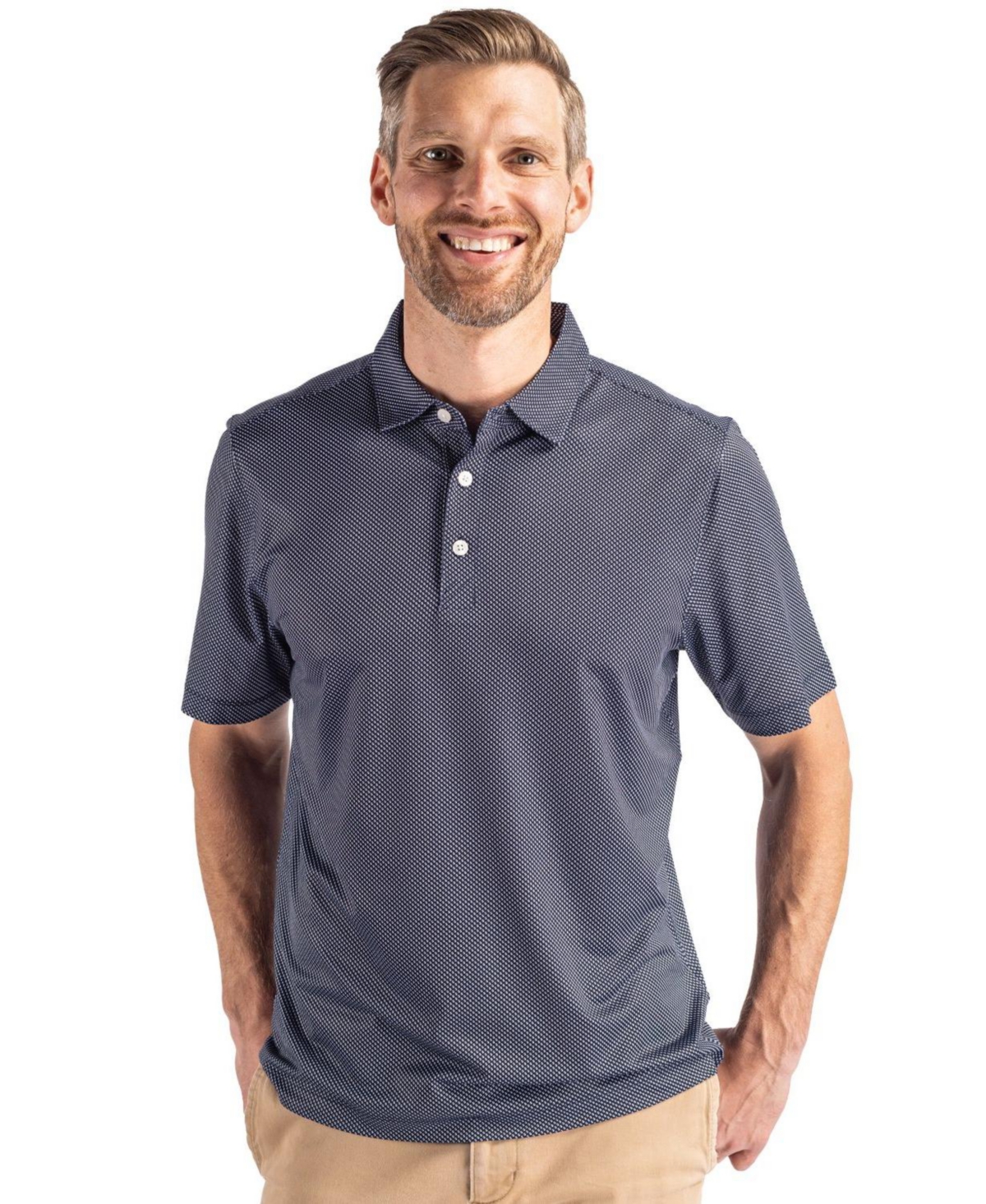 Men's Pike Eco Symmetry Print Stretch Recycled Polo Shirt - Navy blue/white
