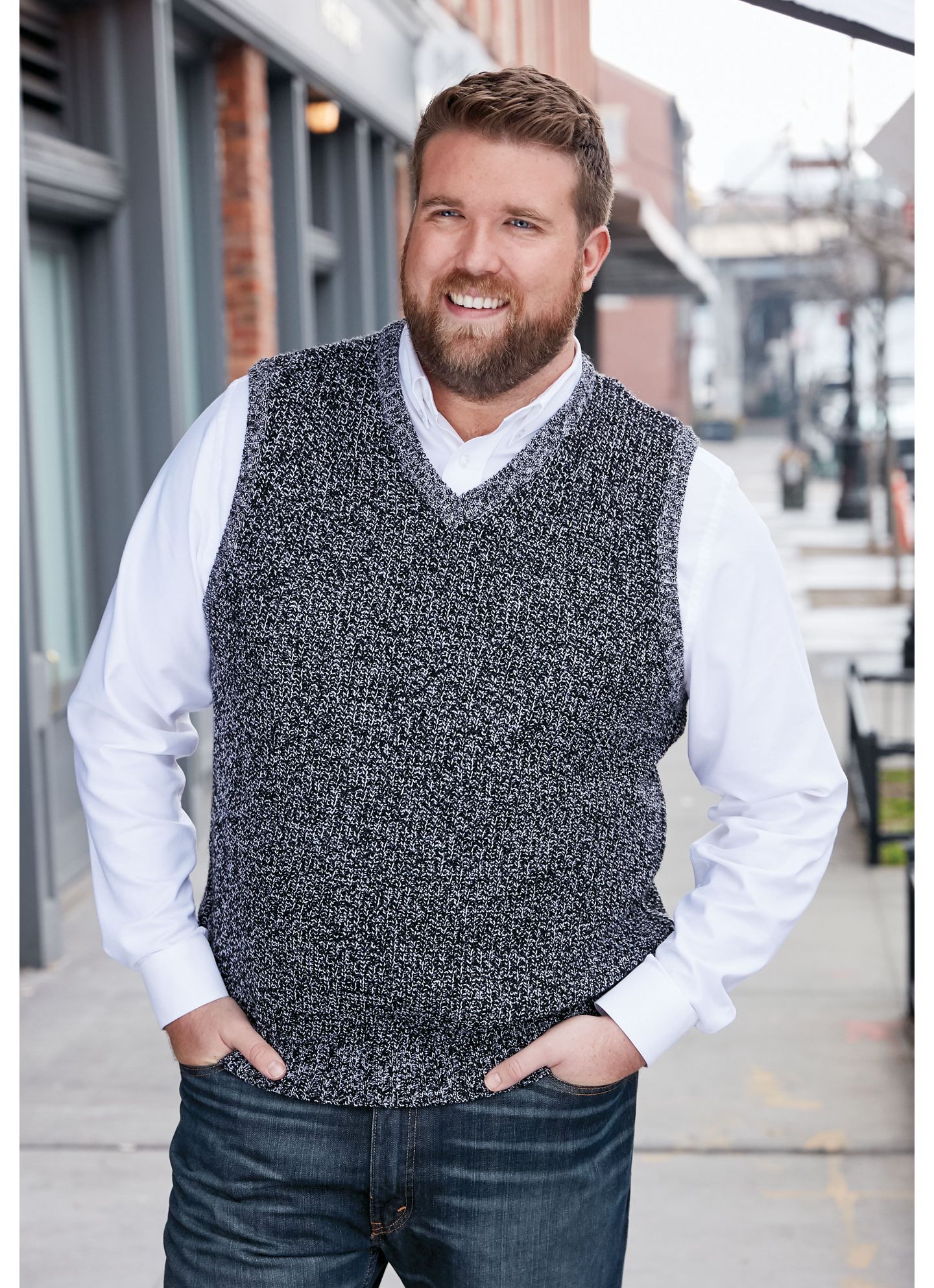 Мужской жилет KingSize Shaker Knit V-Neck Sweater Vest, цвет: Чёрный — фото 4
