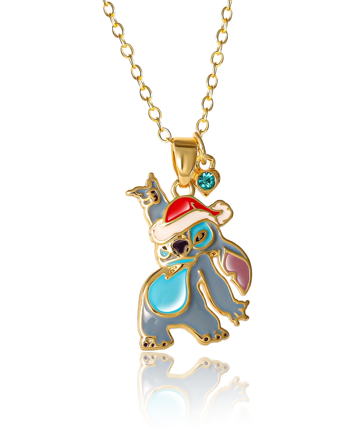Lilo and Stitch Yellow Gold Flash Plated Christmas Pendant Necklace - Blue, gold tone, red