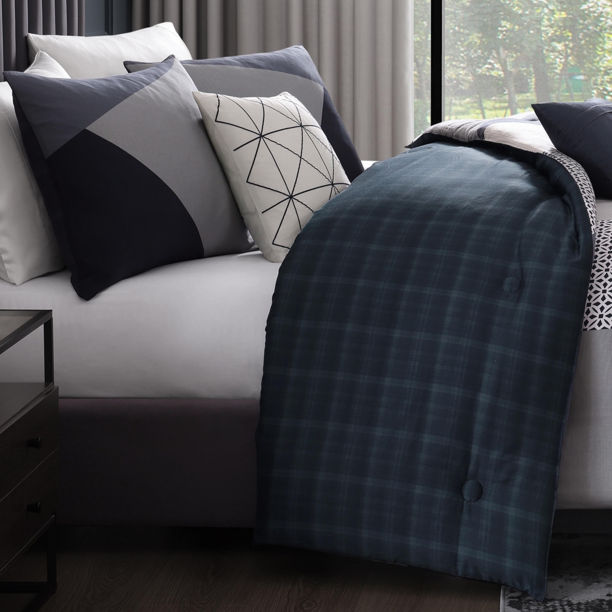 Bebejan Geo Fusion Bedding 200 Thread Count 100% Cotton Sateen 5 Piece Reversible Queen Comforter Set