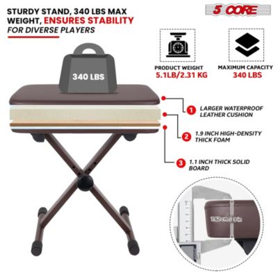 Keyboard Bench 3" Padded Cushioned Piano Stool Height Adjustable Guitar Seat Folding Portable - KBB BR HD
