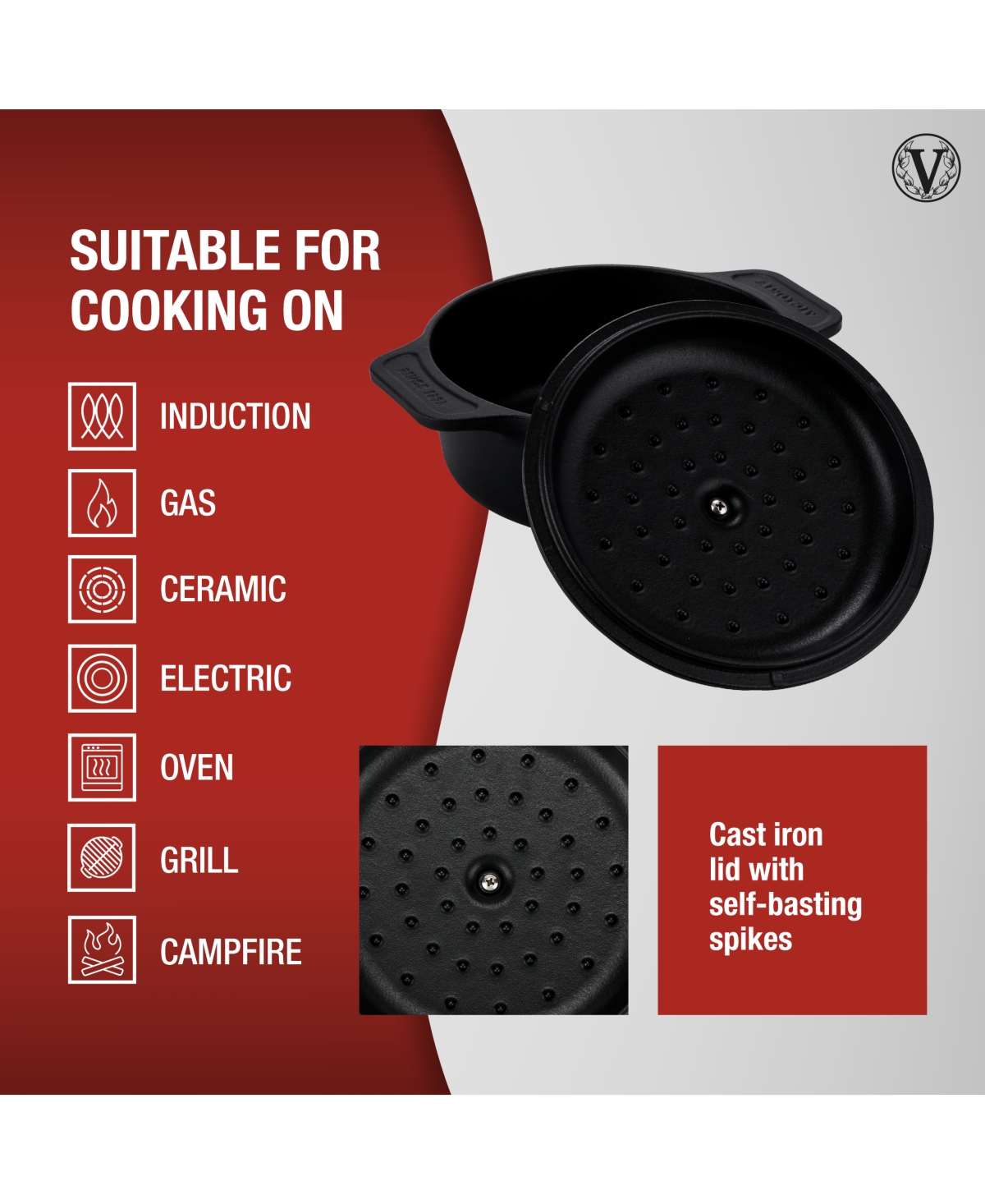 Victoria 2-quart Cast Iron Preseasoned Dutch Oven With Lid And Dual Handles In Black