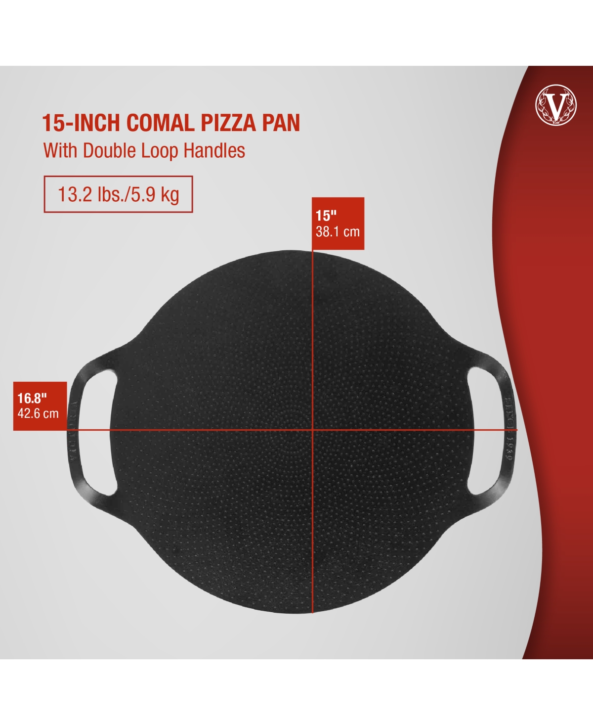 Victoria 15-inch Cast Iron Preseasoned Comal Pizza Pan With 2 Side Handles In Black