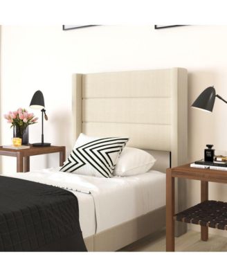 Percy Modern Platform Bed With Padded Channel Stitched Upholstered Wingback Headboard