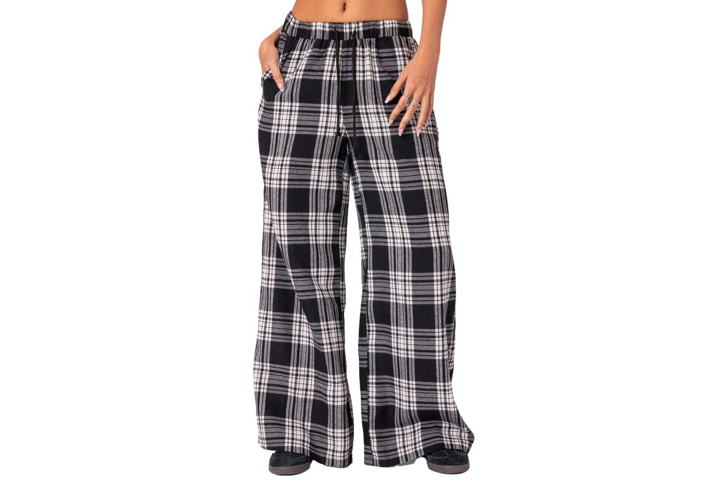 Женские брюки Edikted Lounge Around plaid wide leg, цвет: Чёрный белый — фото 1