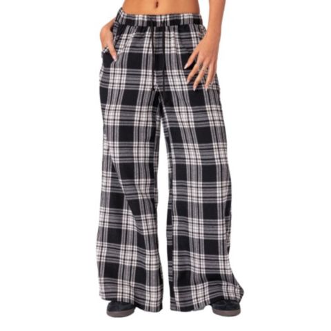 Женские брюки Edikted Lounge Around plaid wide leg, цвет: Чёрный белый