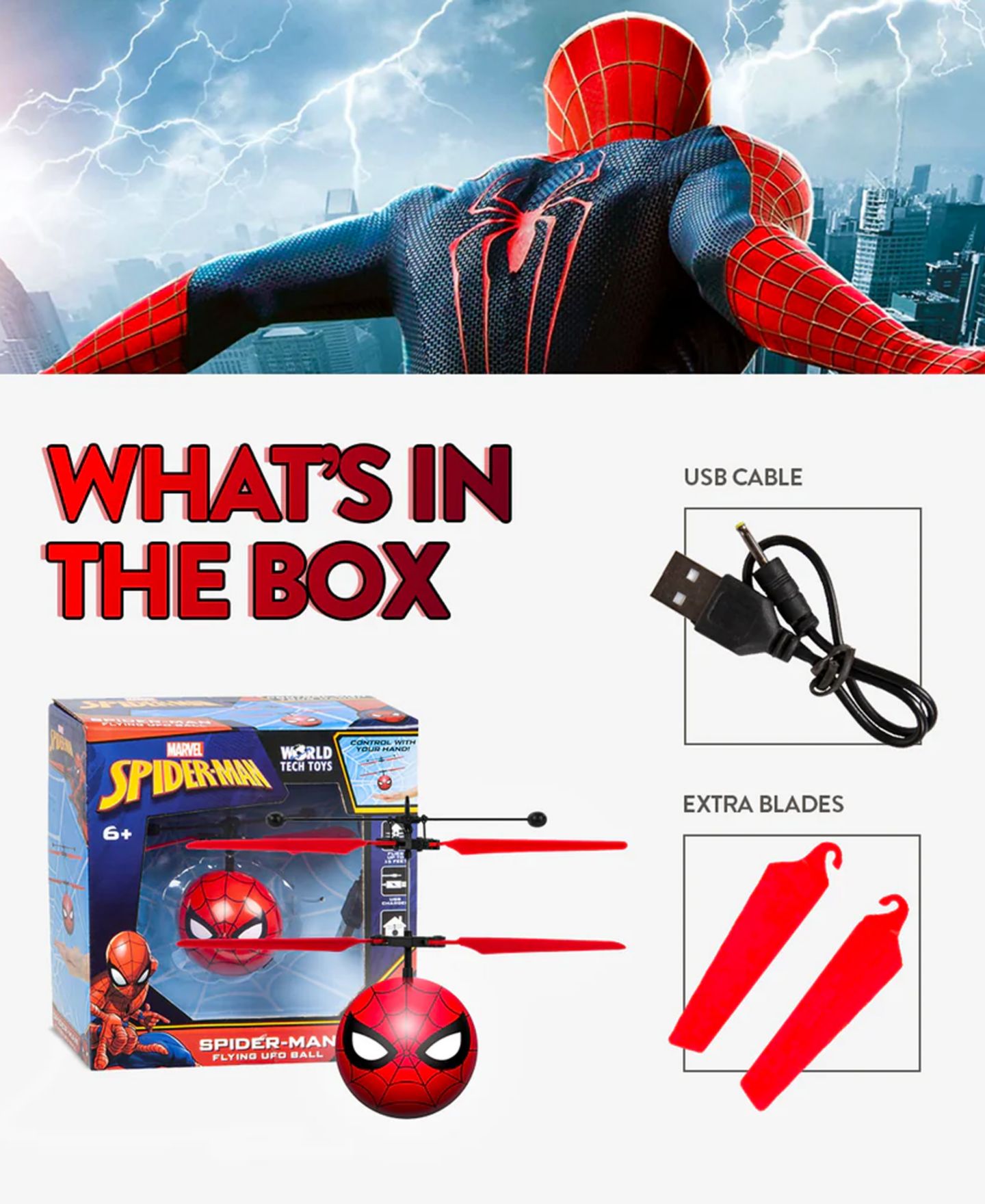 Детская игрушка World Tech Toys Spider-Man Remote Control Hover UFO Ball Helicopter — фото 2
