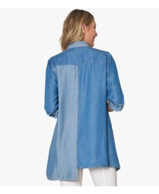 Women's Asymmetrical Denim Button-Front Shirt Top Crossroads Tunic