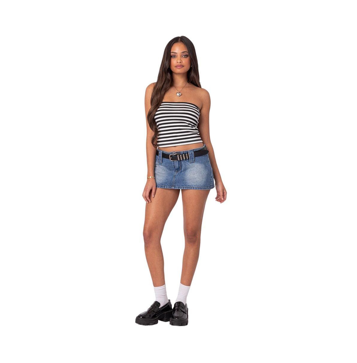 Edikted Women's Alta Striped Tube Top - Black-and-white