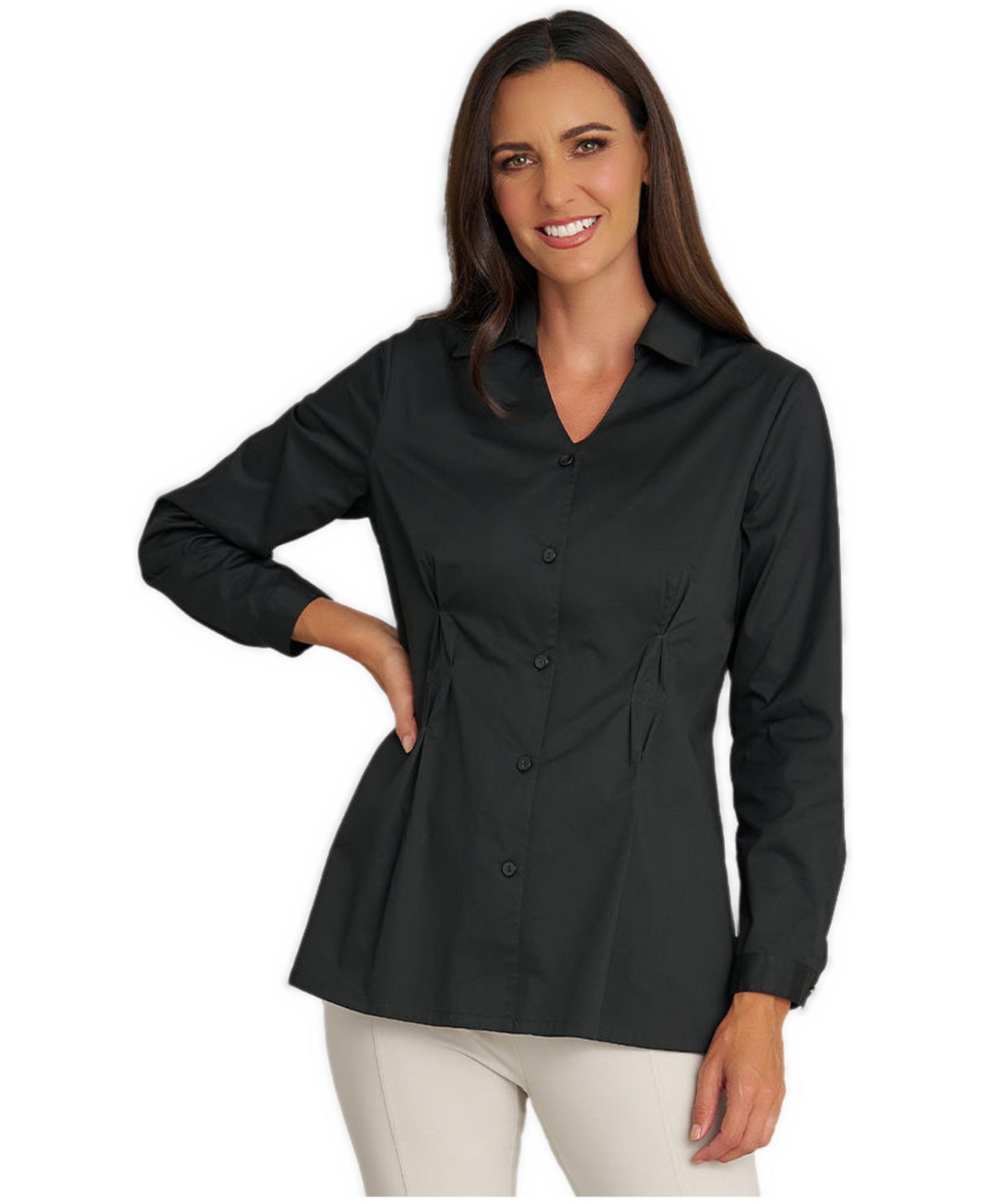 Женская рубашка Stella Carakasi V-Neck Cotton Poplin Diamond Tuck, цвет: Чёрный — фото 1
