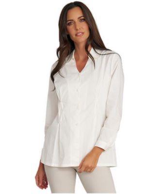 Women's V-Neck Cotton Poplin Diamond Tuck Shirt