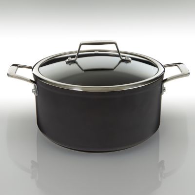 Essentials Non-stick Hard Anodized 10" Stockpot 5.3qt. With Glass Lid, Black