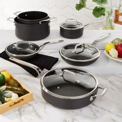 Essentials Non-stick Hard Anodized 11" Deep Skillet 4.3qt. With Glass Lid, Black