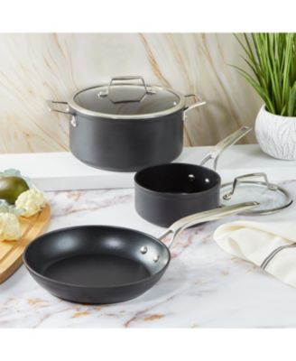 Essentials 5Pc Non-stick Hard Anodized Cookware Starter Set With Glass lid, Black