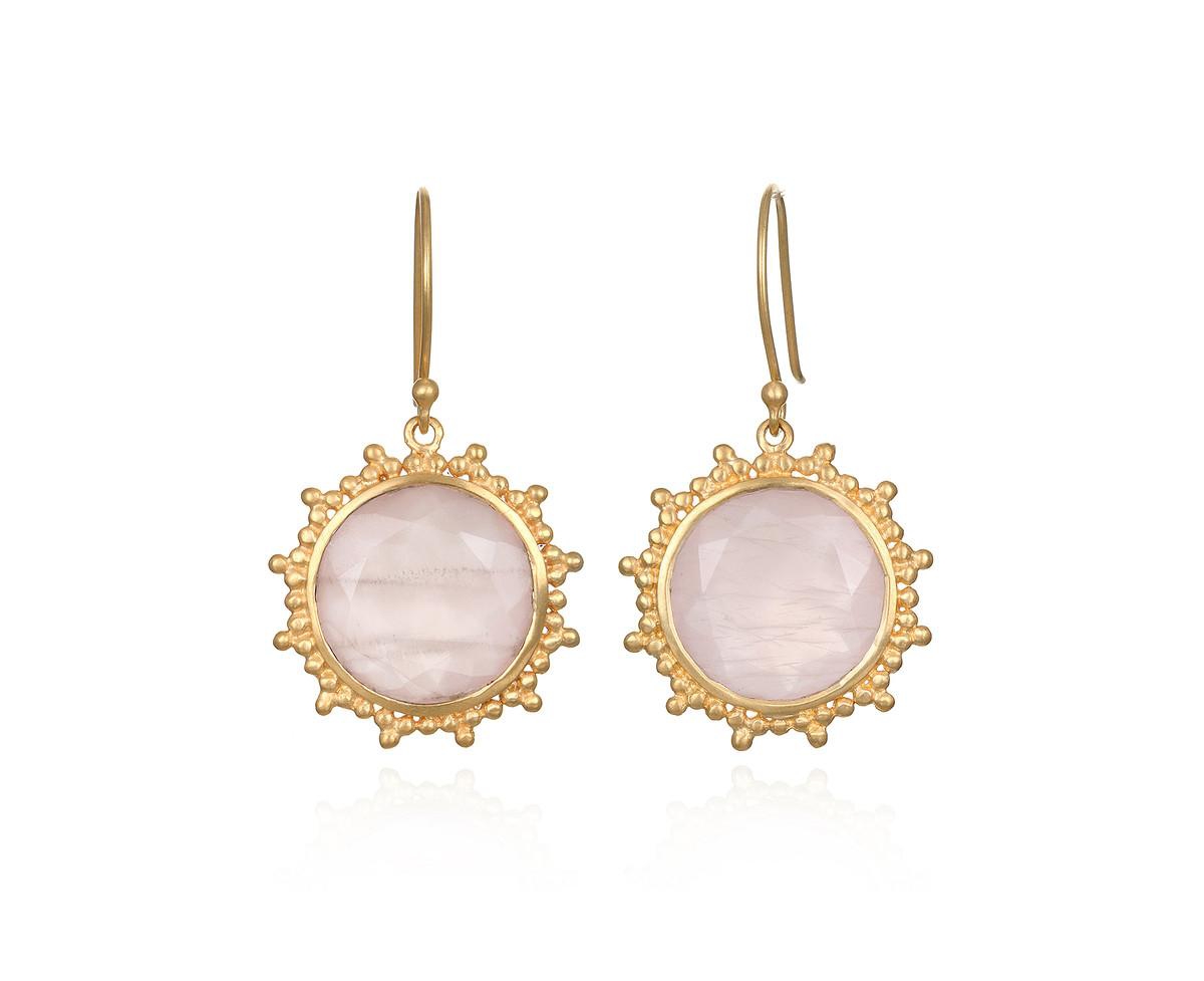 Gold Rose quartz Earrings - Open Pink